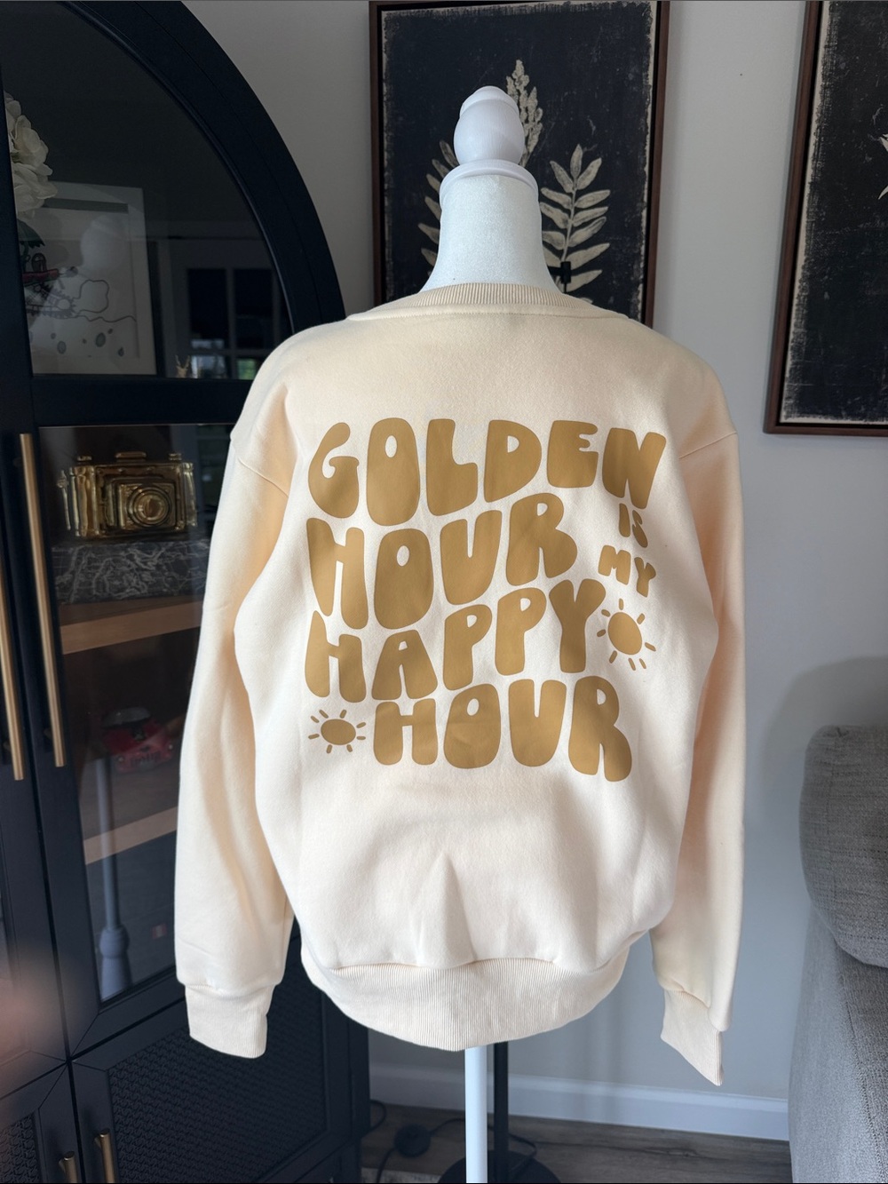 Cream Graphic 'Golden Hour My Happy Hour' Crewneck Sweatshirt